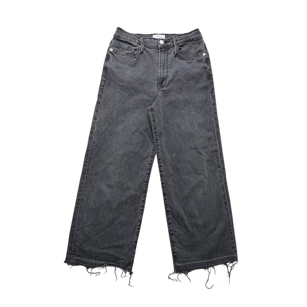 FRAME Ali Wide Crop Jeans Womens 27x23 Gray Charcoal High Rise Raw Hem Stretch